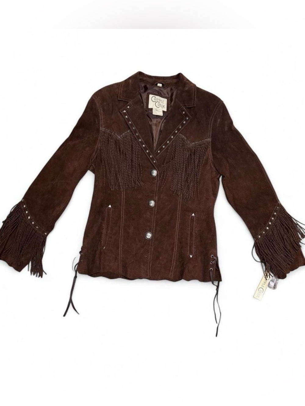 Cripple Creek Dark Brown Suede Fringe Leather Jacket